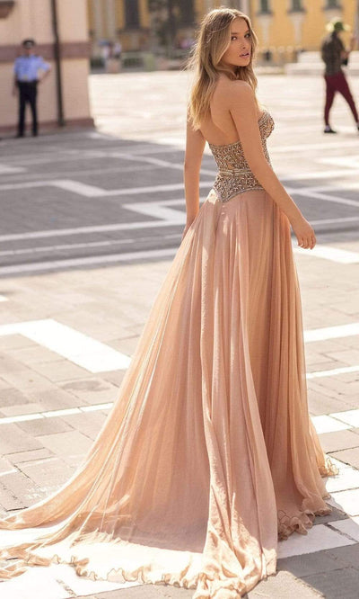 Tarik Ediz - 93948SC Sweetheart Corset Flowy Chiffon Dress In Neutral