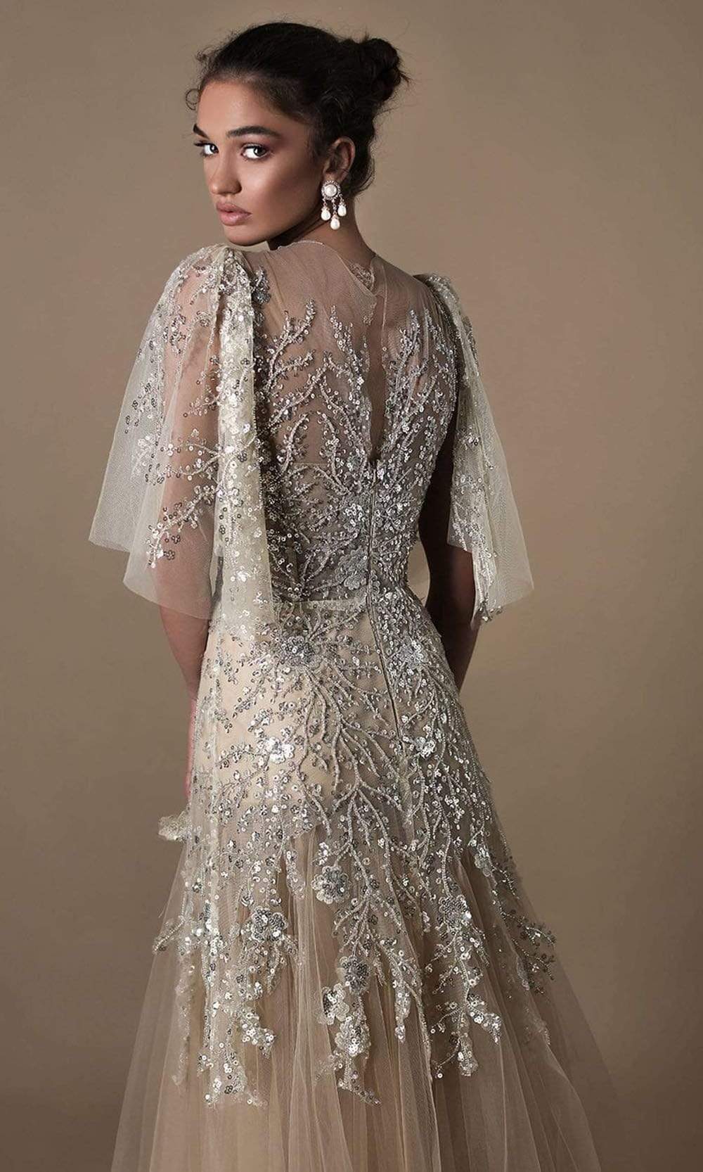Tarik Ediz - 96021SC Contemporary Creative Tulle Gown In Neutral