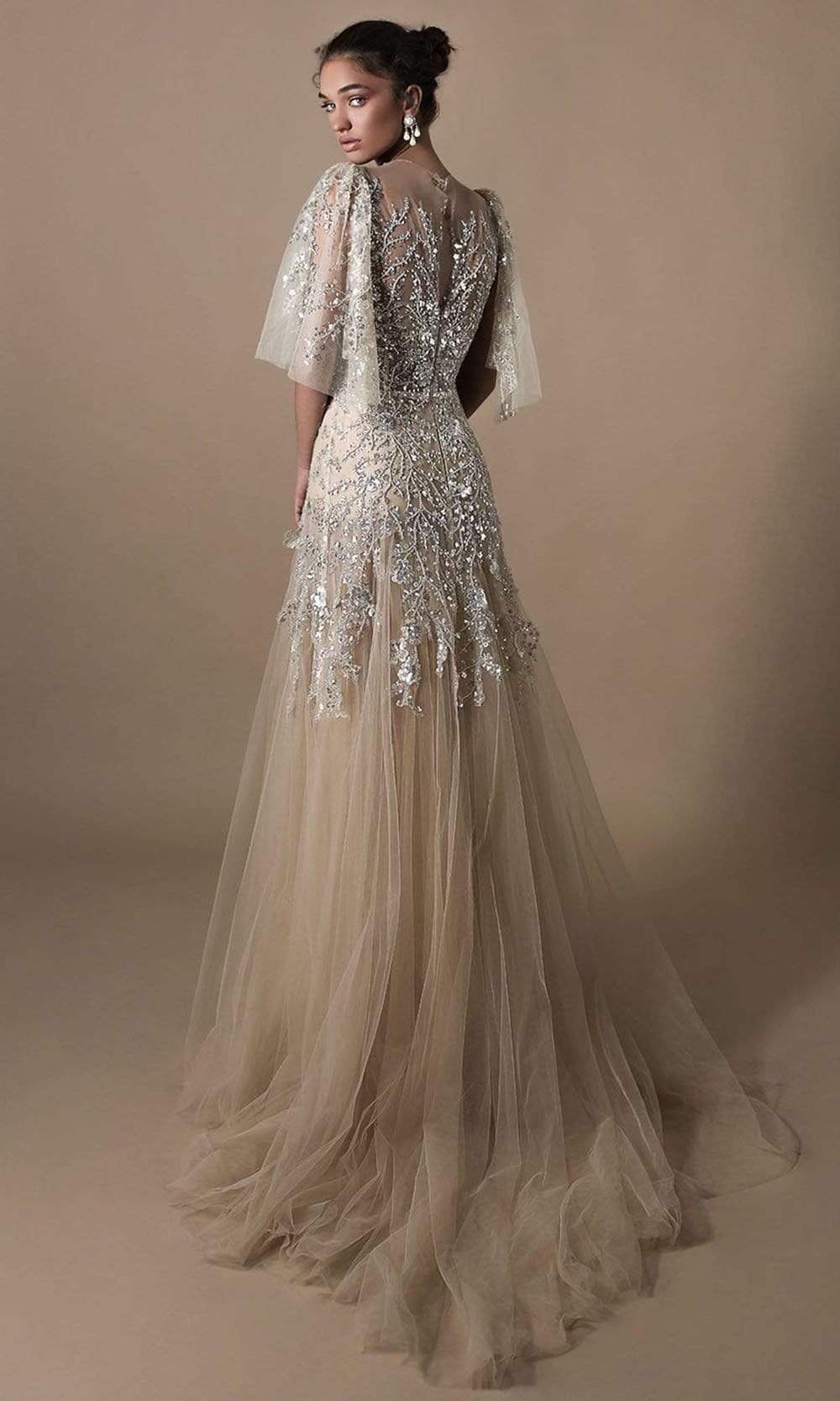 Tarik Ediz - 96021SC Contemporary Creative Tulle Gown In Neutral