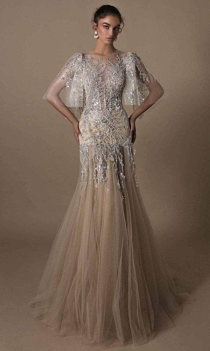 Tarik Ediz - 96021 Illusion Jewel Neck Evening Gown - 1 pc Stone In Size 6 Available CCSALE 6 / Stone