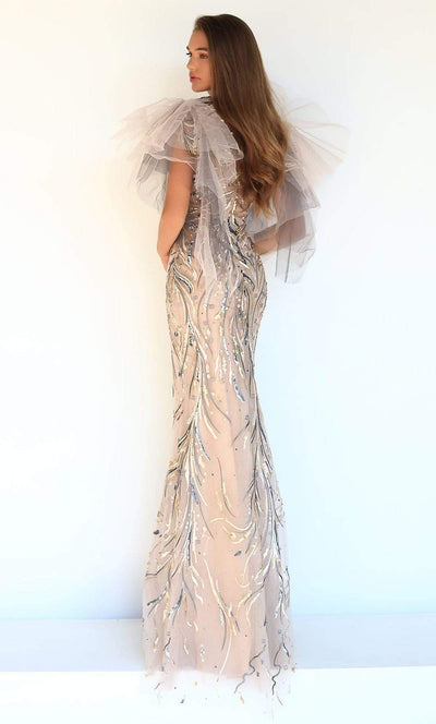 Tarik Ediz - 96023 Flutter Sleeve Embroidered Long Gown Evening Dresses