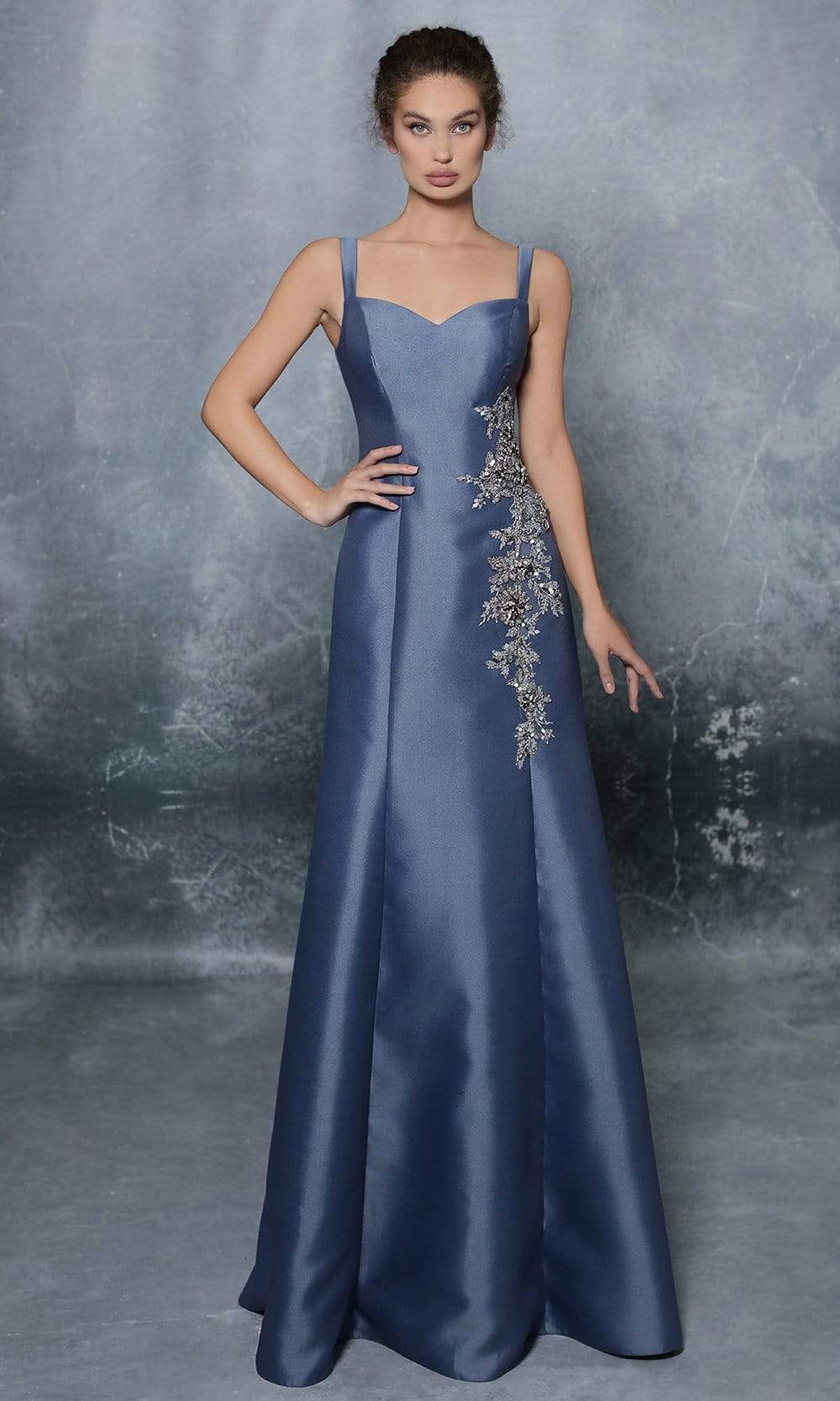 Tarik Ediz - 96024SC Queen Anne Ruffled Tafetta Gown In Blue