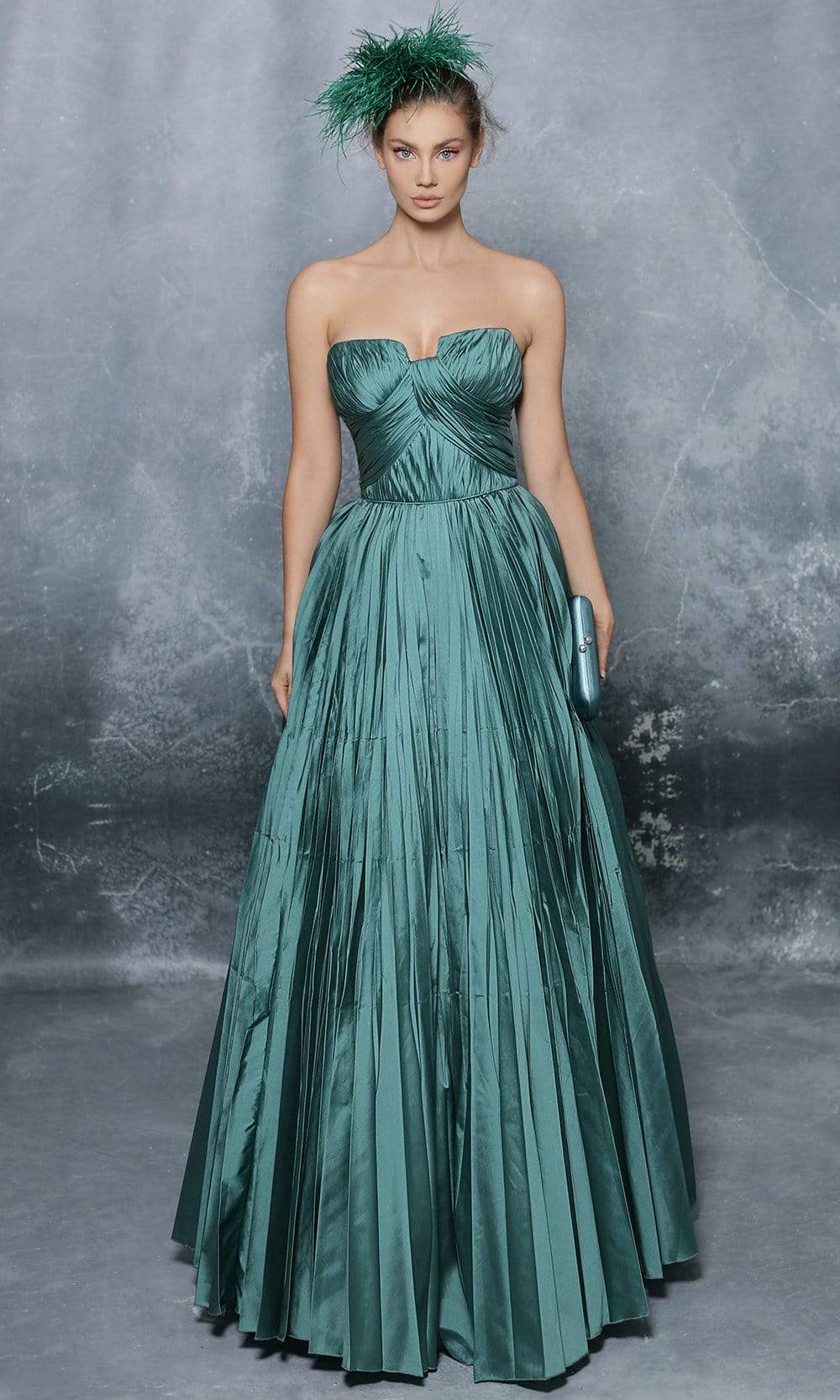 Tarik Ediz - 96047 Strapless Ruched Pleated Taffeta A-Line Gown Prom Dresses 0 / Nil Green