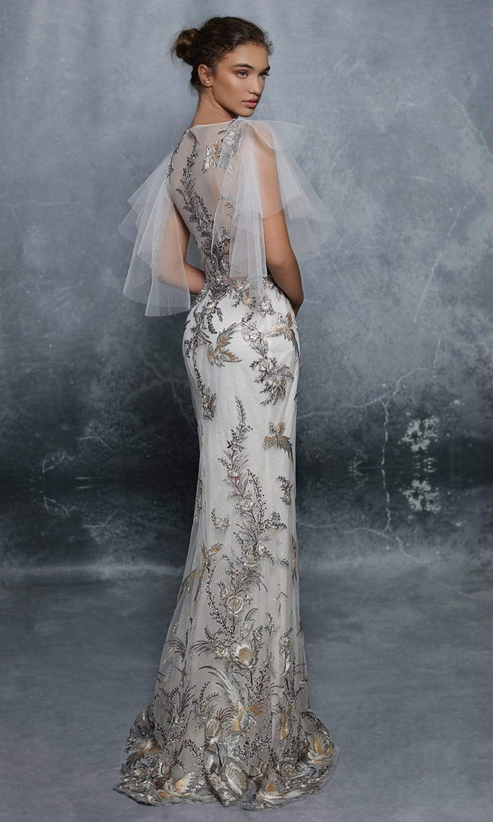 Tarik Ediz - 96073SC Embroidery Striking Detail Trumpet Gown In Multi