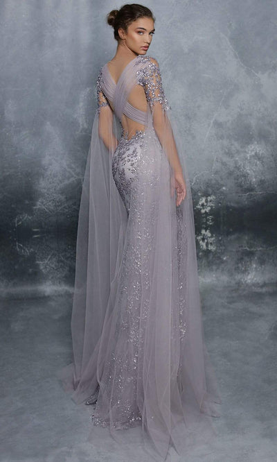 Tarik Ediz - 96085 Illusion Neckline Long Cape Sleeve Embellished Gown Evening Dresses