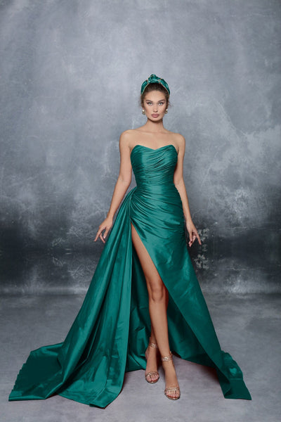 Tarik Ediz - 96092 Strapless Wrap Fitted Bodice Taffeta gown Prom Dresses 0 / Nil Green