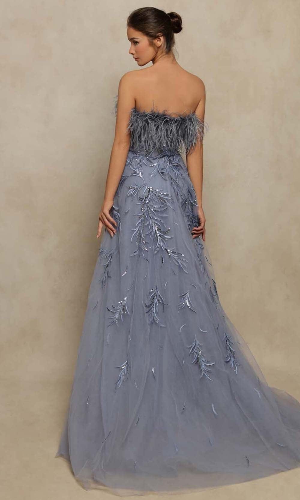Tarik Ediz - 98070 Feather Detailed Long Gown Prom Dresses
