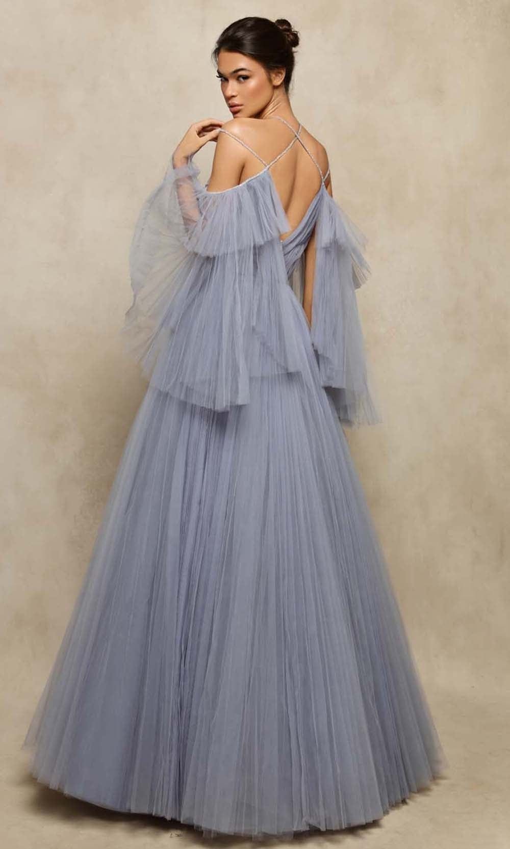 Tarik Ediz - 98080 Tulle Strappy Detailed A-Line Dress Evening Dresses
