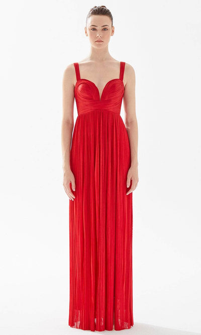 Tarik Ediz 98216 - Sweetheart Pleated Prom Gown Prom Dresses 00 / Red