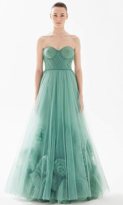Tarik Ediz 98244 - Ruched Floral Evening Dress Prom Dresses 00 / English Green
