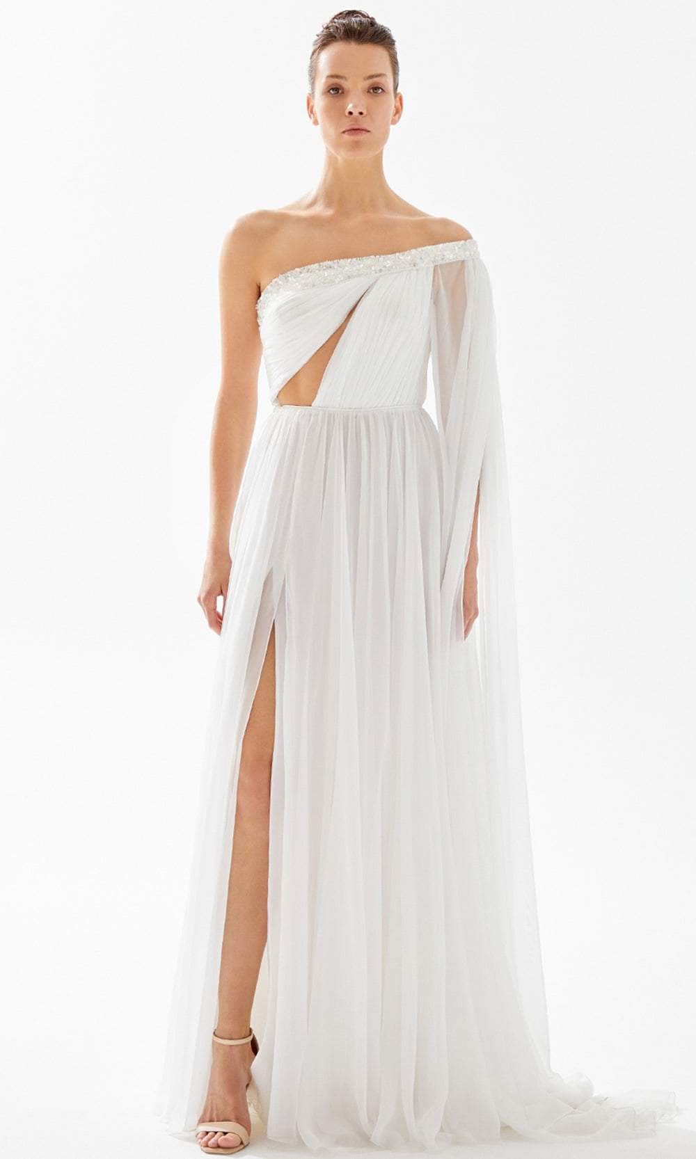 Tarik Ediz 98253 - Asymmetric Cutout Evening Dress Evening Dresses 00 / Ivory