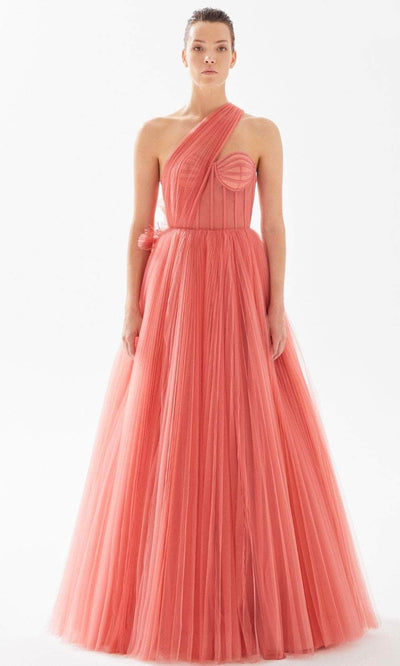 Tarik Ediz 98254 - Asymmetric Corset Evening Dress Prom Dresses 00 / Terracota