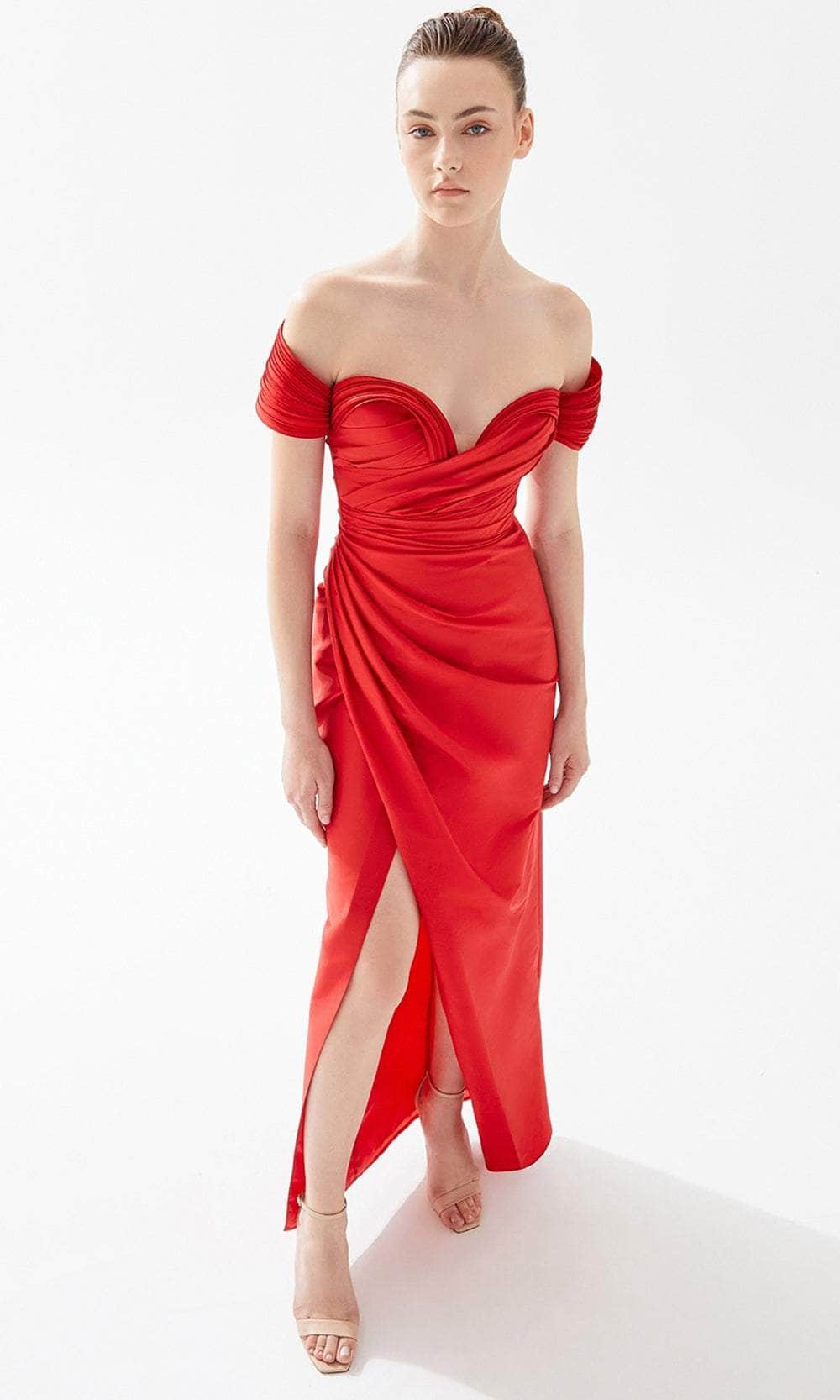 Tarik Ediz 98259 - Pleated Off-Shoulder Evening Dress Prom Dresses