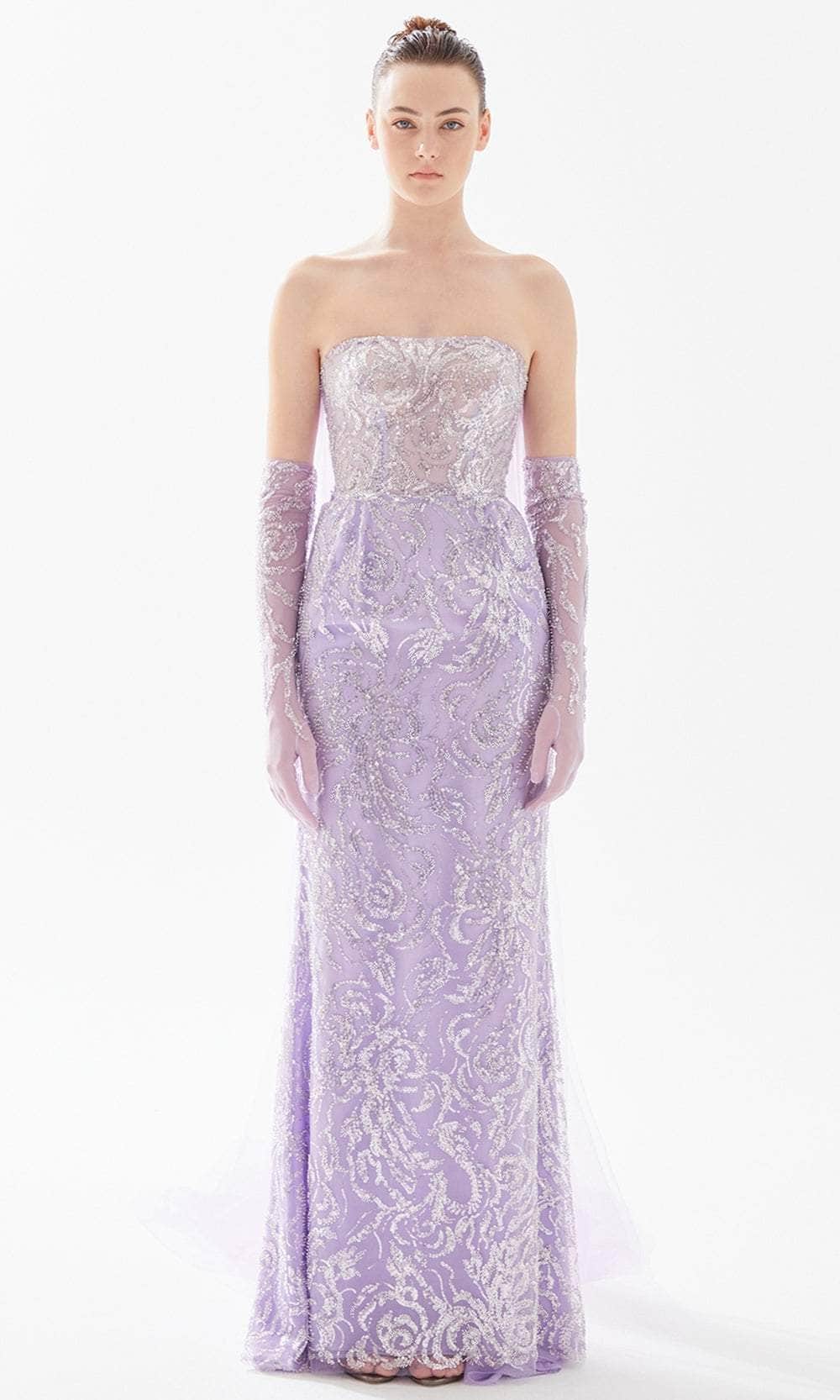 Tarik Ediz 98307 - Strapless Glimmer Evening Gown Evening Dresses 00 / Lilac