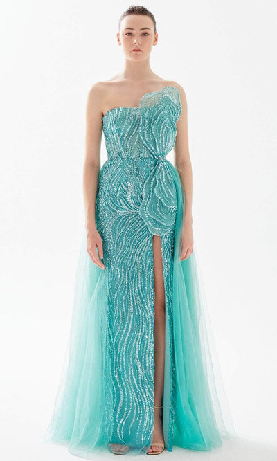 Tarik Ediz 98308 - Strapless Beaded Evening Dress Evening Dresses 00 / Nile Green