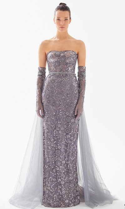 Tarik Ediz 98312 - Beaded Embroidered Lace Evening Gown Evening Dresses 00 / Grey