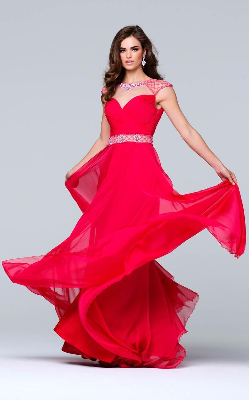 Tarik Ediz - Bejeweled Illusion Bateau Neck Dress 50094 Special Occasion Dress 0 / Red Rose