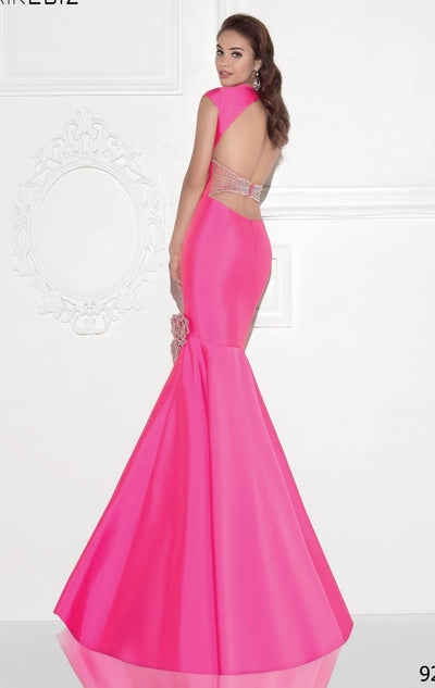 Tarik Ediz Cap Sleeved Deep V-Neck Mermaid Gown 92729 - 1 pc Fuchsia in Size 8 Available CCSALE 8 / Fuchsia