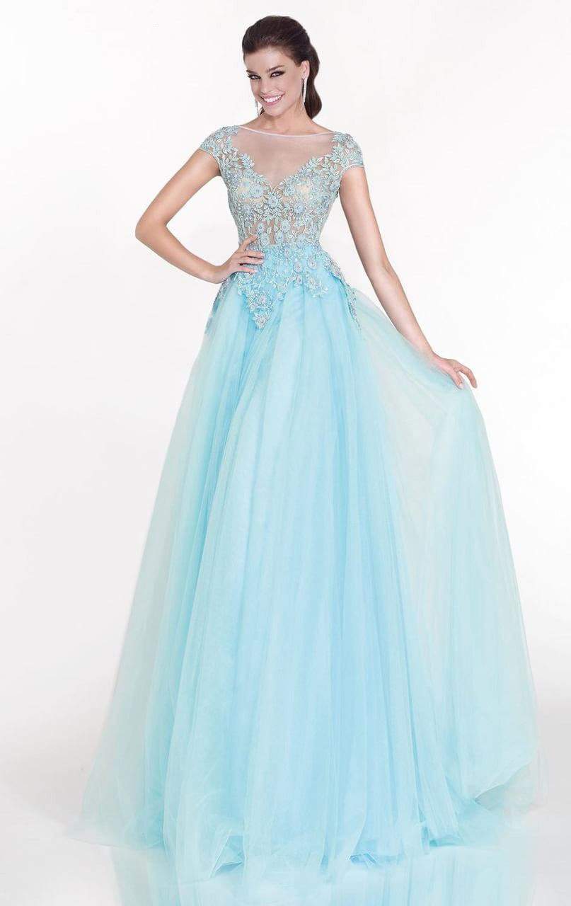 Tarik Ediz - Embellished A-Line Gown 92616 Special Occasion Dress 0 / Light Blue