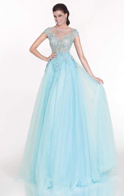 Tarik Ediz - Embellished A-Line Gown 92616 Special Occasion Dress 0 / Light Blue