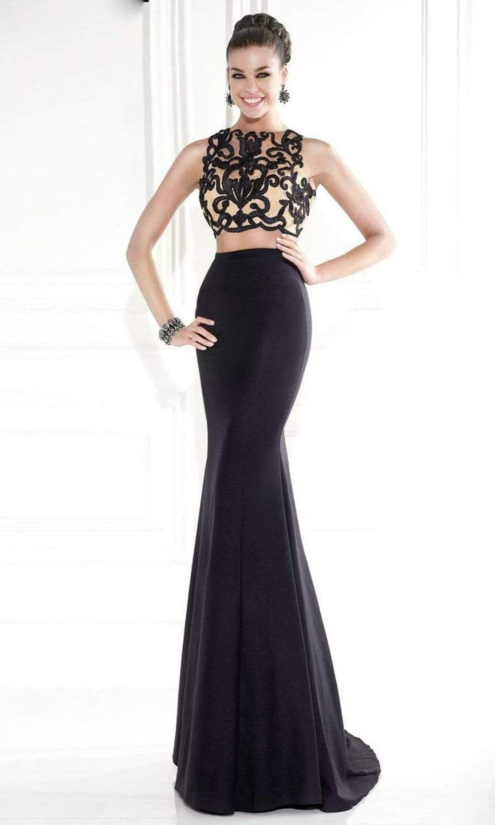 Tarik Ediz - Embroidered Crop Top Two-Piece Gown 92564 Special Occasion Dress 0 / Black