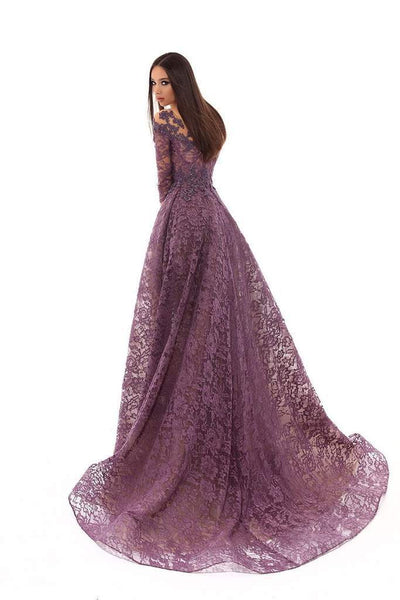 Tarik Ediz - Embroidered Illusion Neck Dress With Overskirt 93633 - 1 pc Lavender In Size 8 Available CCSALE 8 / Lavender