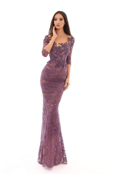 Tarik Ediz - Embroidered Illusion Neck Dress With Overskirt 93633 - 1 pc Lavender In Size 8 Available CCSALE 8 / Lavender
