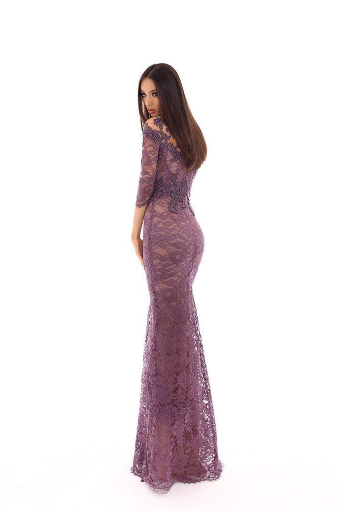 Tarik Ediz - Embroidered Illusion Neck Dress With Overskirt 93633 - 1 pc Lavender In Size 8 Available CCSALE 8 / Lavender