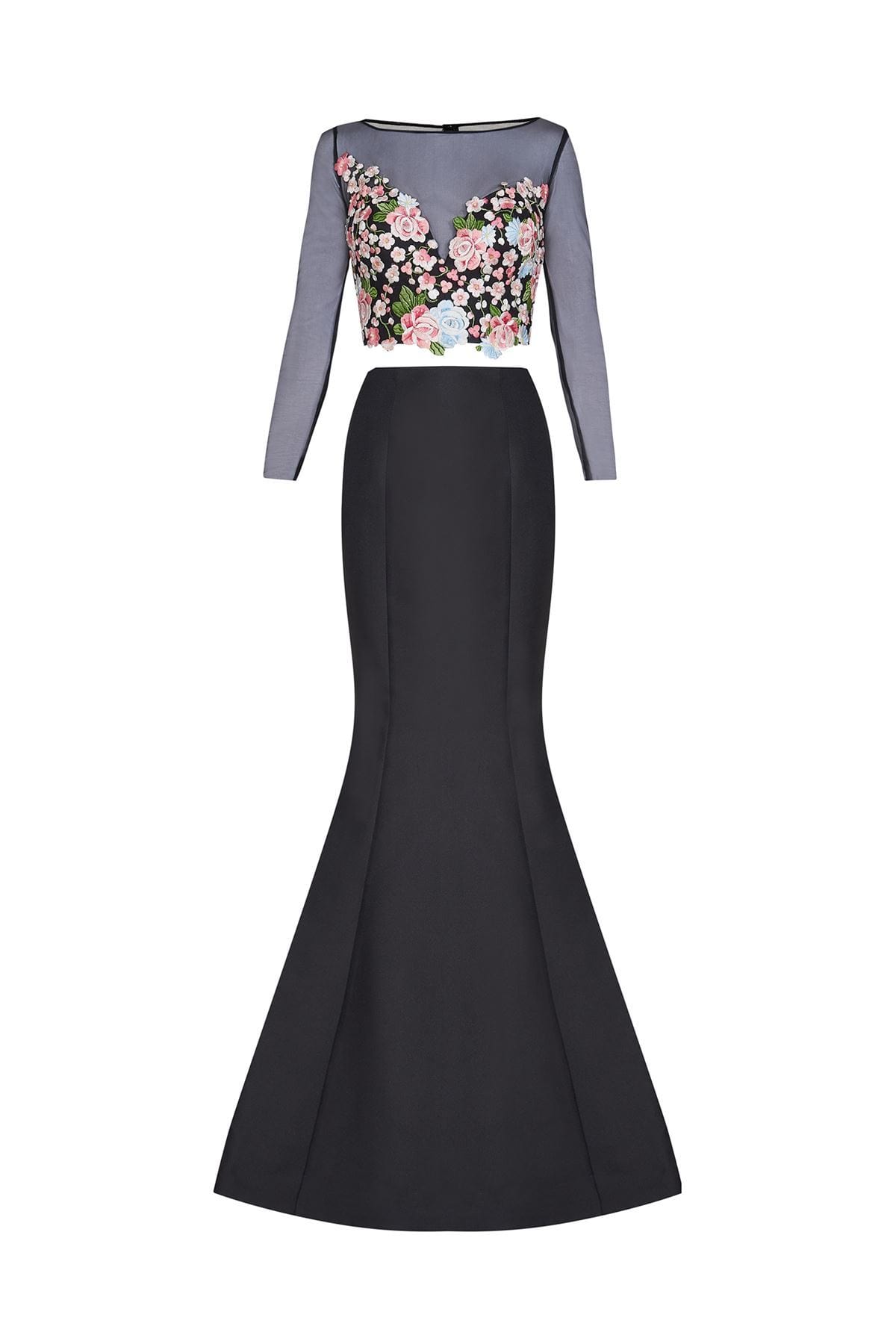 Tarik Ediz - Floral Accented Mermaid Dress 50004 Special Occasion Dress 0 / Black