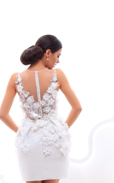 Tarik Ediz - Floral Applique Sheer Cocktail Dress 93476 - 1 pc Ivory In Size 6 Available CCSALE 6 / Ivory