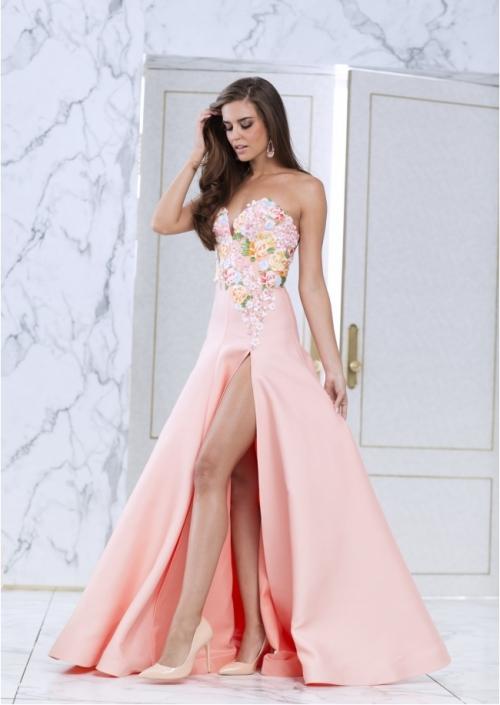 Tarik Ediz - Floral Long Dress 50065 Prom Dresses 2 / Peach Nectar