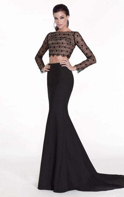 Tarik Ediz - Floral Long Sleeve Gown 92535 Special Occasion Dress 0 / Black