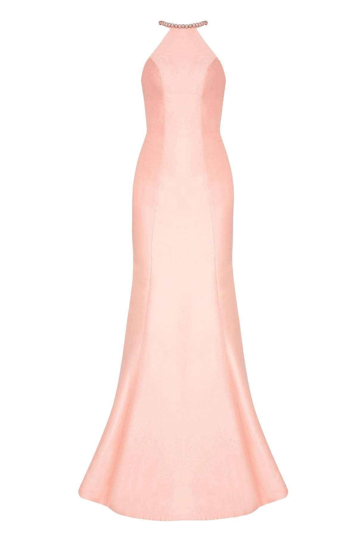 Tarik Ediz - Halter Neck Mermaid Dress 50077 Special Occasion Dress 0 / Peach Nectar