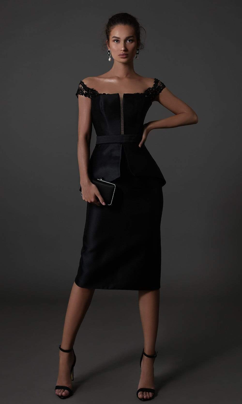 Tarik Ediz - Lace Off Shoulder Sheath Dress 96134 - 1 pc Black In Size 12 Available CCSALE