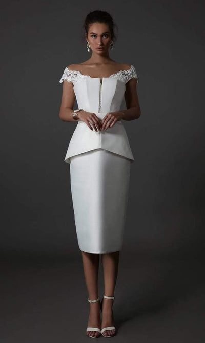 Tarik Ediz - Lace Off Shoulder Sheath Dress 96134 - 1 pc Ivory In Size 12 Available CCSALE 12 / Ivory