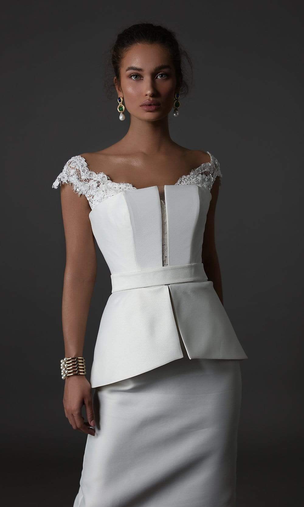 Tarik Ediz - Lace Off Shoulder Sheath Dress 96134 - 1 pc Ivory In Size 12 Available CCSALE 12 / Ivory