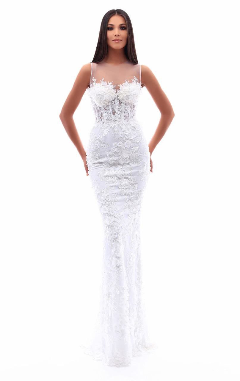 Tarik Ediz Lace Ornate Illusion Corset Long Gown 50214 CCSALE