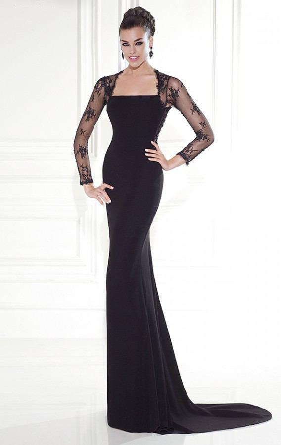 Tarik Ediz - Lace Sleeved Gown 92543 Special Occasion Dress 0 / Black