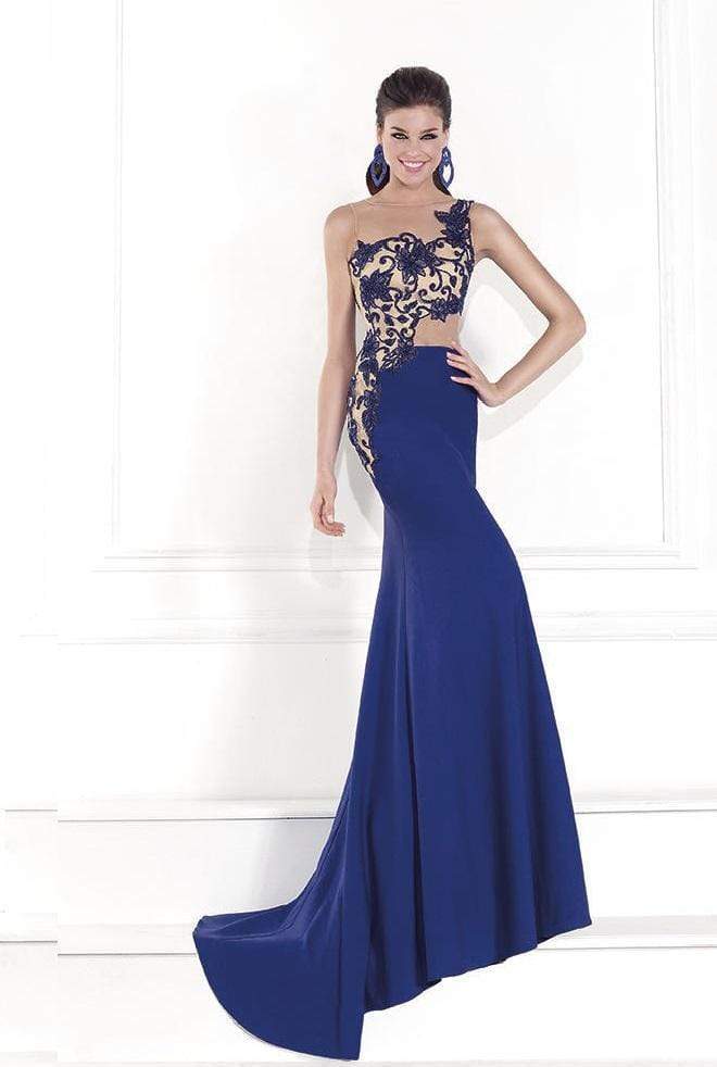 Tarik Ediz - One Shoulder Illusion Beaded Gown 92541 Special Occasion Dress 0 / Morcivert