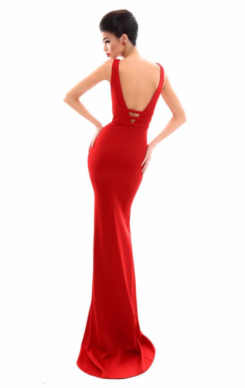Tarik Ediz Plunging V-Neck Tri-Band Mermaid Evening Dress 50336 - 1 pc Ivory In Size 8 Available CCSALE 8 / Ivory