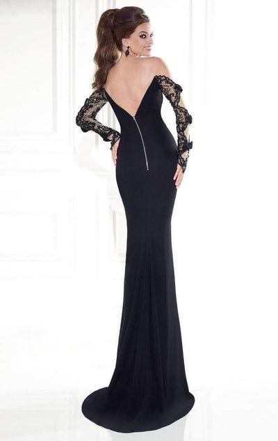 Tarik Ediz - Ribbon Accented Long Sleeve Off Shoulder Gown 92571 - 1 Pc. Pink in Size 6 Available CCSALE 6 / Pink