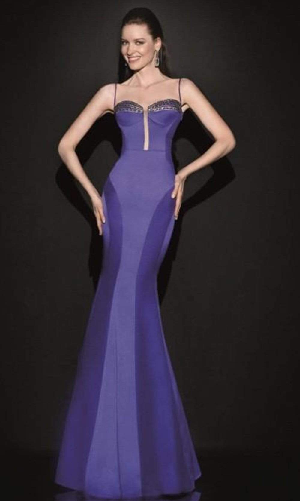 Tarik Ediz - Sculpted Seamed Gown 92488 Special Occasion Dress 0 / Morcivert