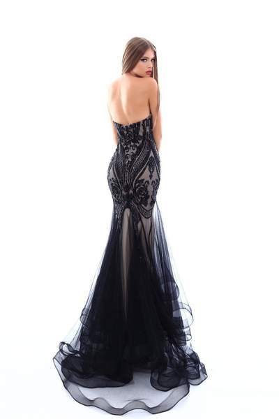Tarik Ediz Sexy Strapless Embellished Trumpet Gown 50323 CCSALE 10 / Black