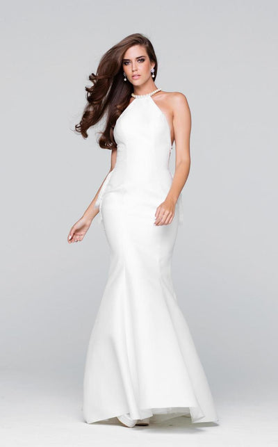 Tarik Ediz Sheer Halter Neck Mermaid Evening Dress 50077 - 1 pc Cream In Size 6 Available CCSALE 6 / Cream