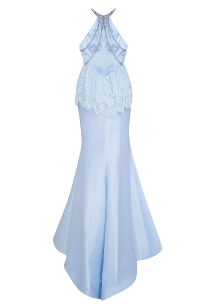 Tarik Ediz Sheer Halter Neck Mermaid Evening Dress 50077 - 1 pc Skyway Blue In Size 2 Available CCSALE