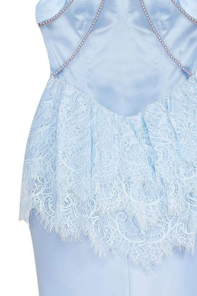 Tarik Ediz Sheer Halter Neck Mermaid Evening Dress 50077 - 1 pc Skyway Blue In Size 2 Available CCSALE