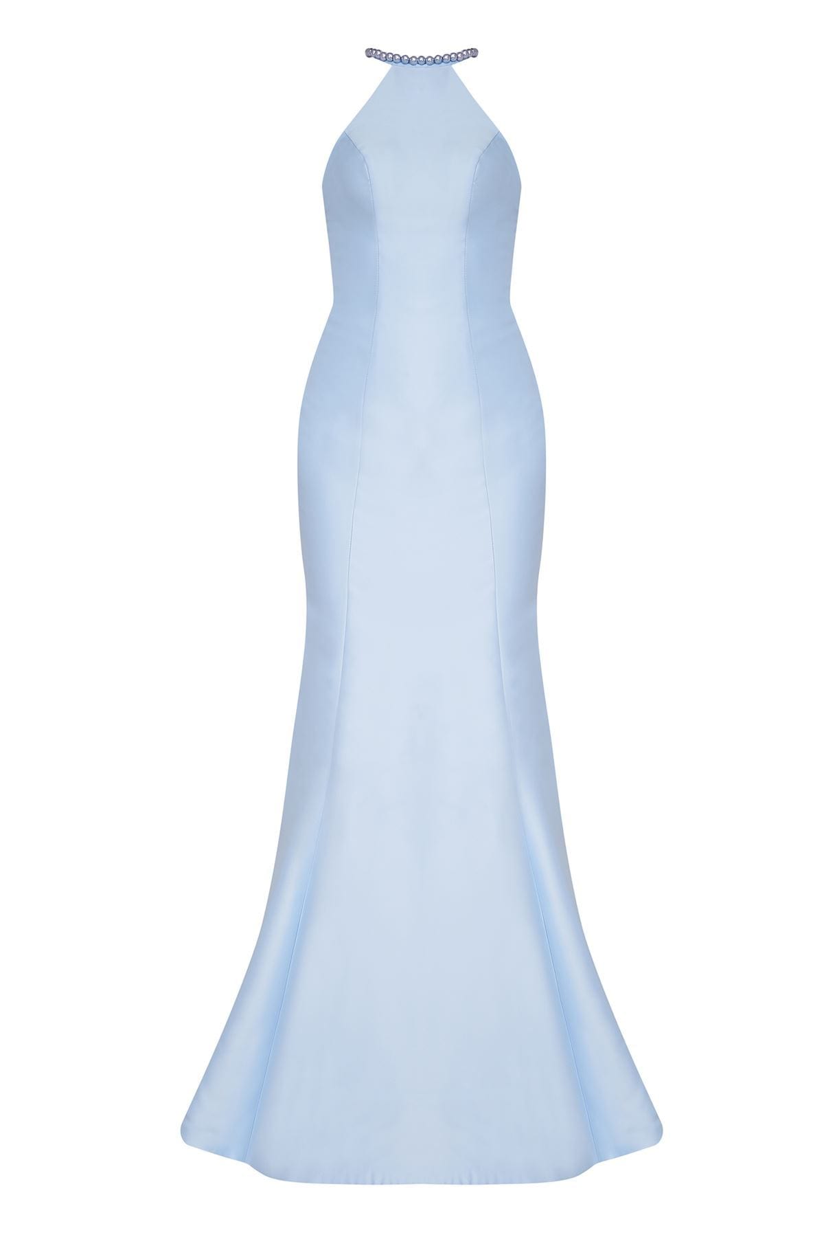 Tarik Ediz Sheer Halter Neck Mermaid Evening Dress 50077 - 1 pc Skyway Blue In Size 2 Available CCSALE