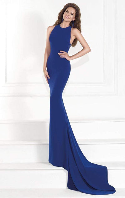 Tarik Ediz - Sheer Lace Halter Gown 92574 Special Occasion Dress 0 / Sax