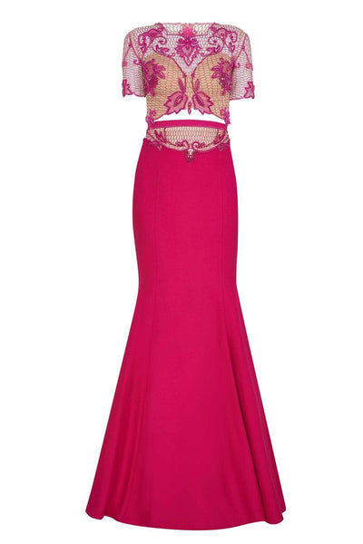 Tarik Ediz - Two Piece Beaded Mermaid Dress 50108 Special Occasion Dress 0 / Fuchsia