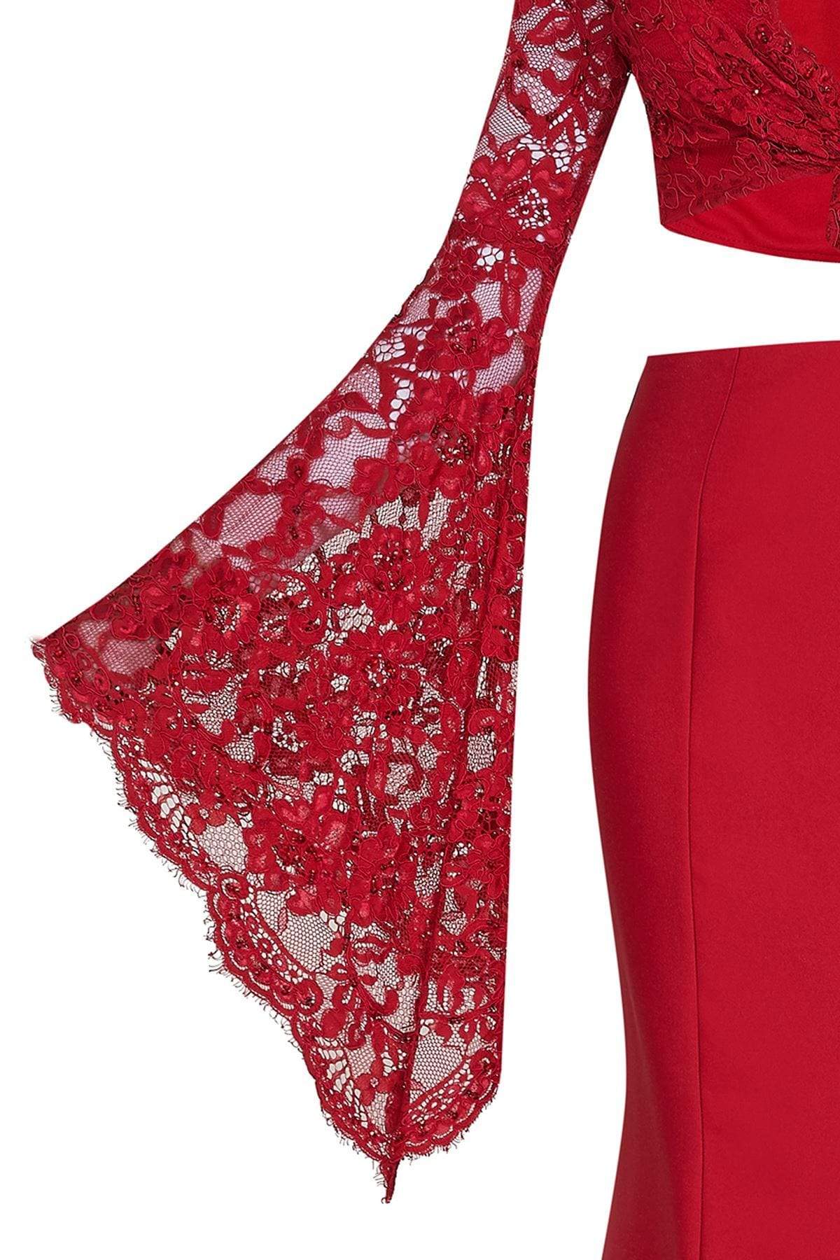 Tarik Ediz - Two-Piece Lace V-Neck Dress 50104 Special Occasion Dress 0 / Red